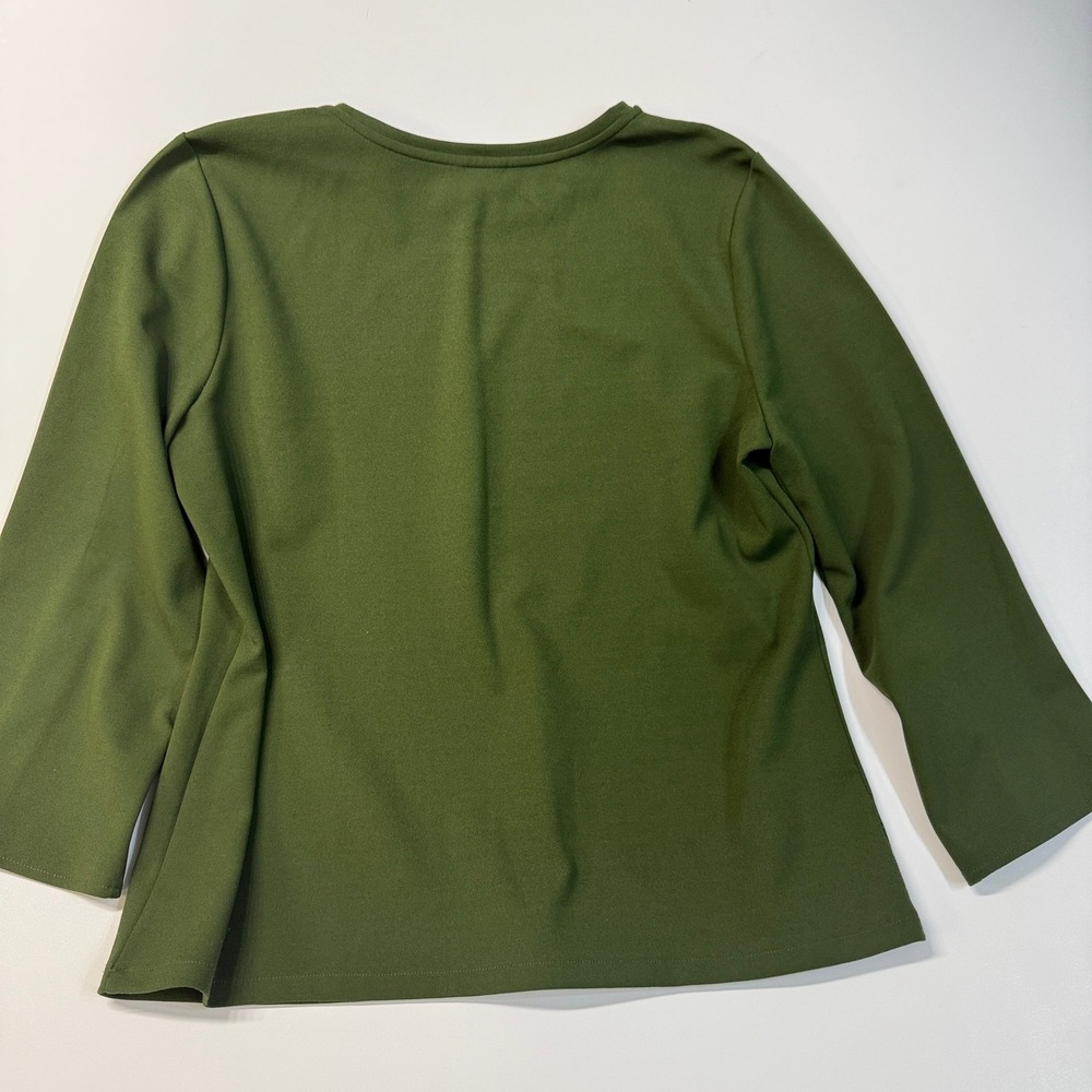 Ann Taylor Olive Green Bell‎ Sleeve Button Detail Top Size L - Picture 2 of 9